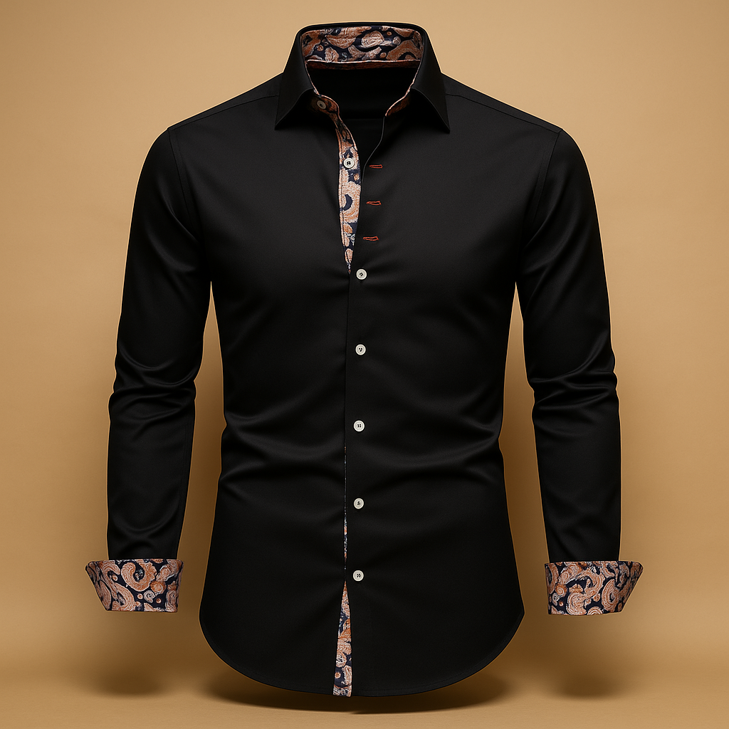 Men's Formal Button-Up Shirt with Contrast Cuffs, Long Sleeve Dress Shirt