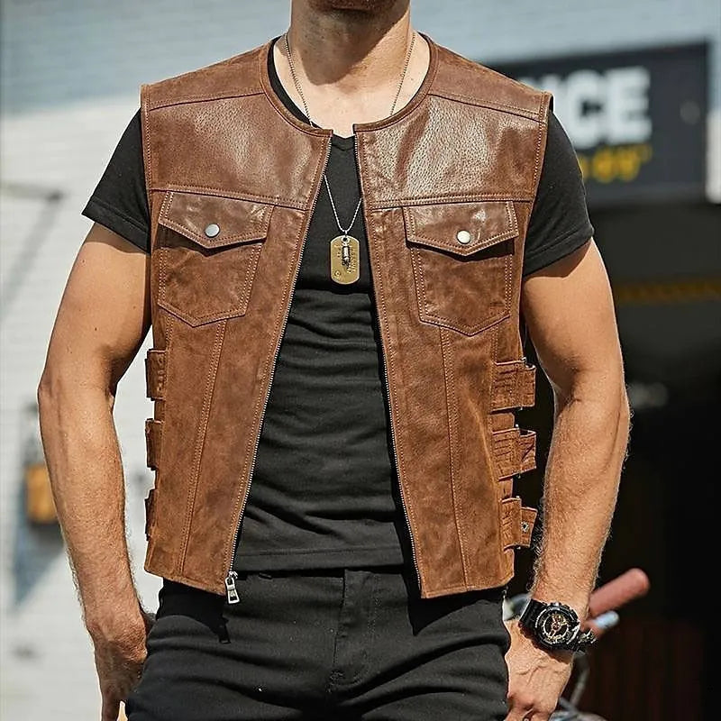 Men's Leather Vest, Slim Fit Layering Vest