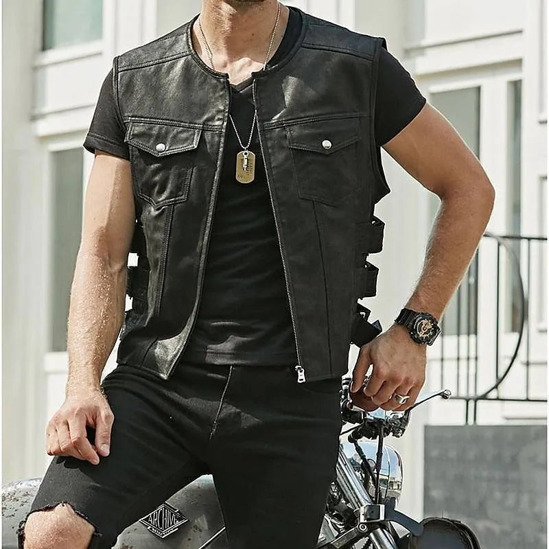 Men's Leather Vest, Slim Fit Layering Vest