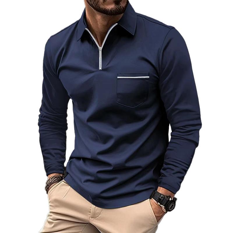 Men's Long Sleeve Polo Shirt with Chest Pocket, Modern Casual Polo