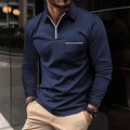 Men's Long Sleeve Polo Shirt with Chest Pocket, Modern Casual Polo