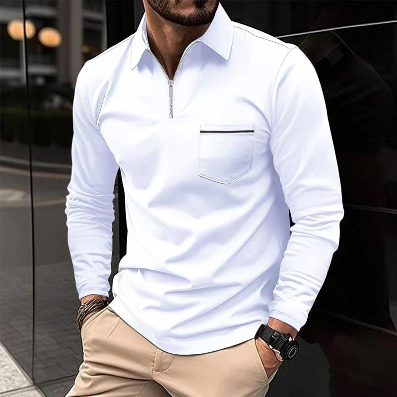 Men's Long Sleeve Polo Shirt with Chest Pocket, Modern Casual Polo