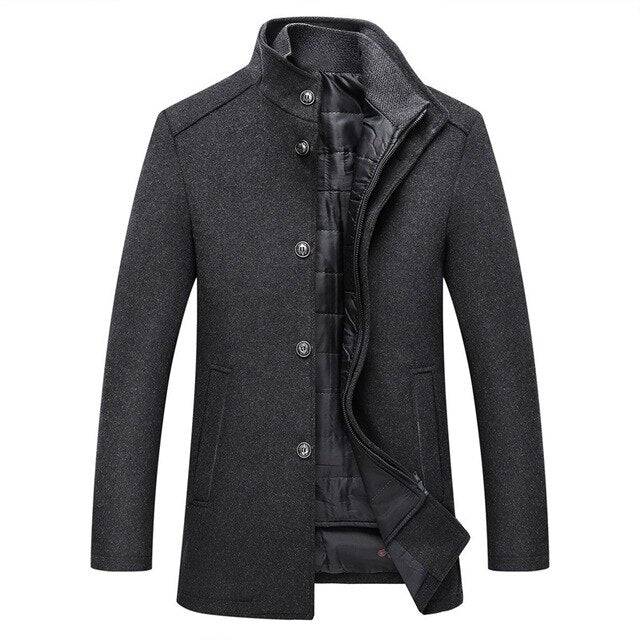 Single Breasted Thick Wool Coat for Men - Mandarin Collar Winter Coat