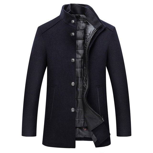Single Breasted Thick Wool Coat for Men - Mandarin Collar Winter Coat