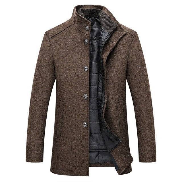 Single Breasted Thick Wool Coat for Men - Mandarin Collar Winter Coat