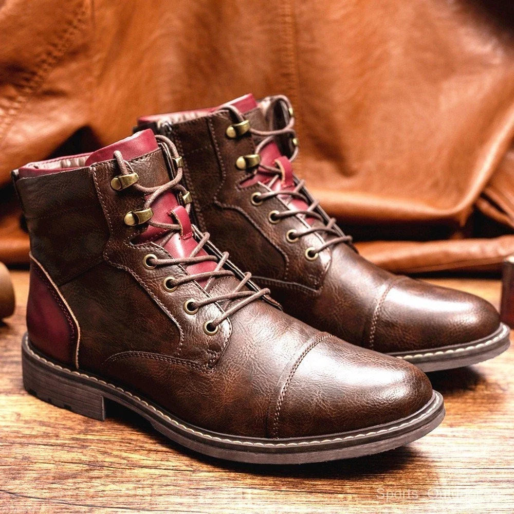 Men's Vegan Leather Ankle Boots | Lace-Up Hiking Boots with Side Zip