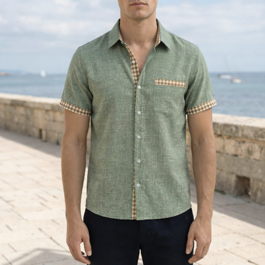 Monaco Casual Linen Shirt for Men - Short Sleeve Hawaiian Print Shirt