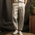Men's Summer Linen Trousers, Breathable Relaxed Fit Pants with Pockets