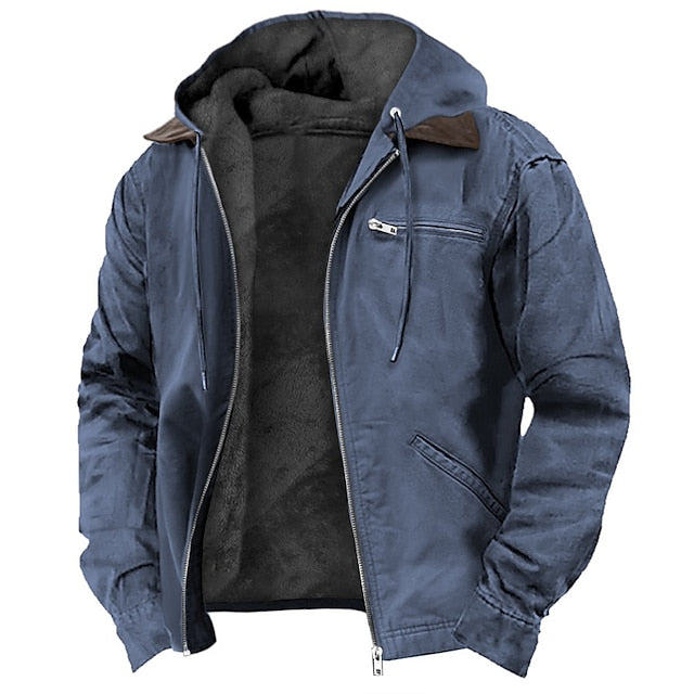 Men's Outdoor Jacket with Hood - Water-Resistant Polyester Winter Jacket