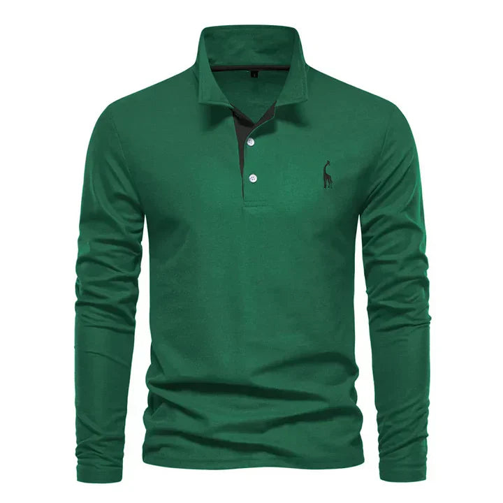 Men's Long-Sleeve Polo Shirt, Breathable Cotton for Casual and Formal Wear