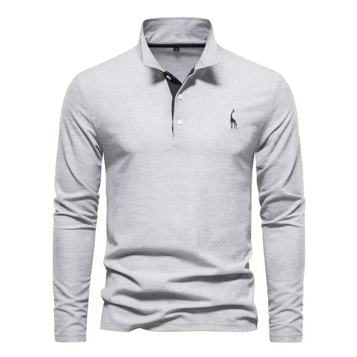 Men's Long-Sleeve Polo Shirt, Breathable Cotton for Casual and Formal Wear