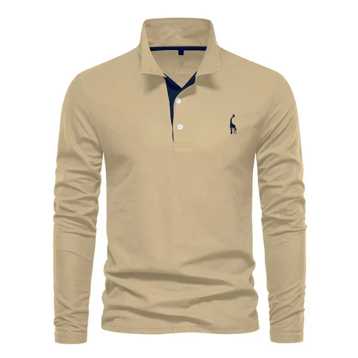 Men's Long-Sleeve Polo Shirt, Breathable Cotton for Casual and Formal Wear