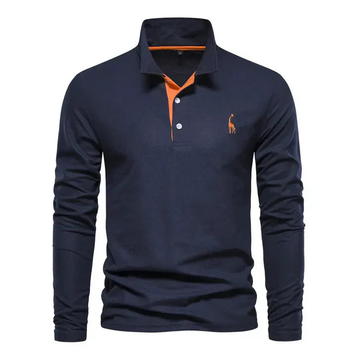 Men's Long-Sleeve Polo Shirt, Breathable Cotton for Casual and Formal Wear
