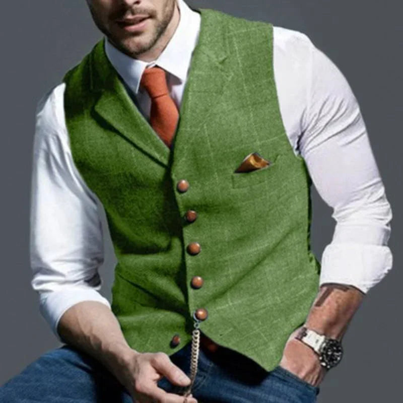Men's Checked Waistcoat - Woven Blend Button-Front Vest for Layering