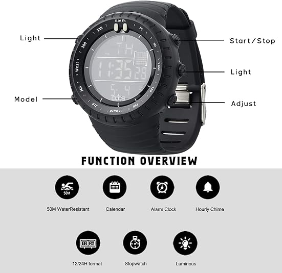 Men's Waterproof Digital Sports Watch - Shock-Resistant LED Watch