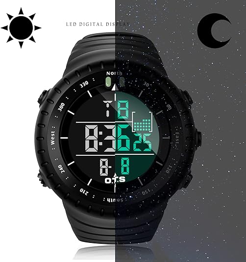 Men's Waterproof Digital Sports Watch - Shock-Resistant LED Watch