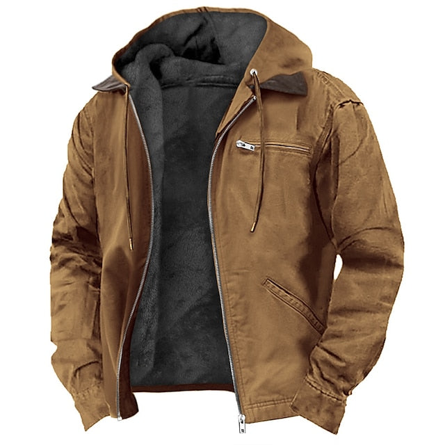 Men's Outdoor Jacket with Hood - Water-Resistant Polyester Winter Jacket